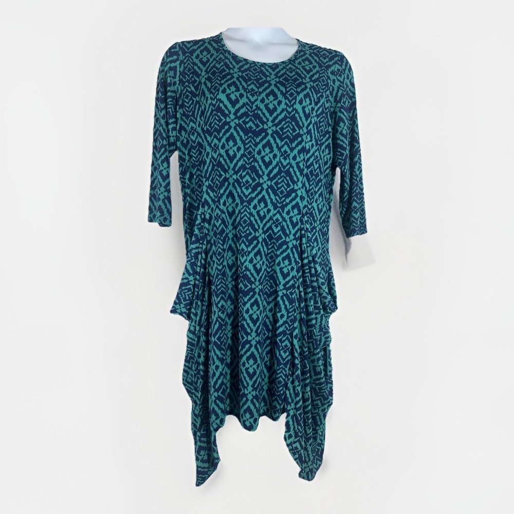 NWT Anthony Original XL Teal Shark Bite Hem Jersey Tunic Travel Dress